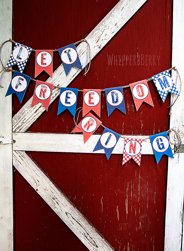 Let Freedom Ring Banner from WhipperBerry via Mandy's Party Printables