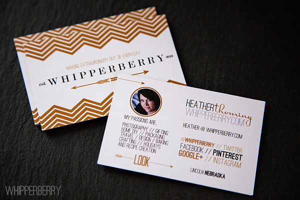 front and back of WhipperBerry's new Luxe business cards from Moo