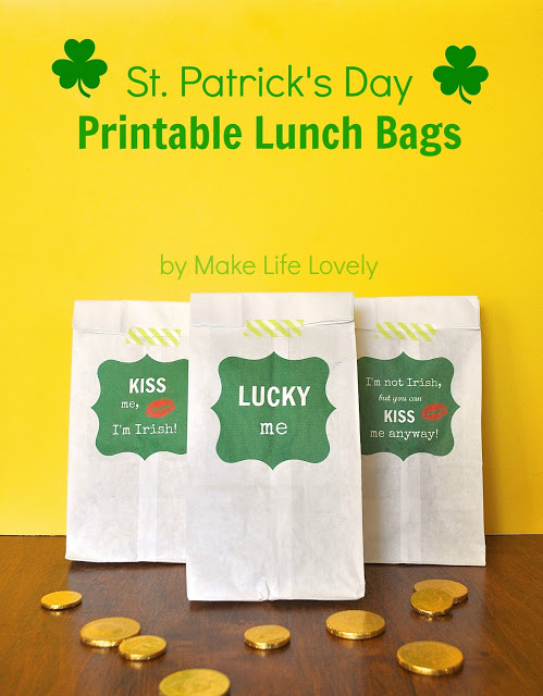 St. Patrick's Day Printable Lunch Bags, by Make Life Lovely