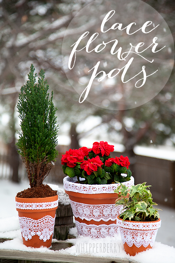 Lace Flower pots with Elmers Craft Bond Fabric Glue by WhipperBerry