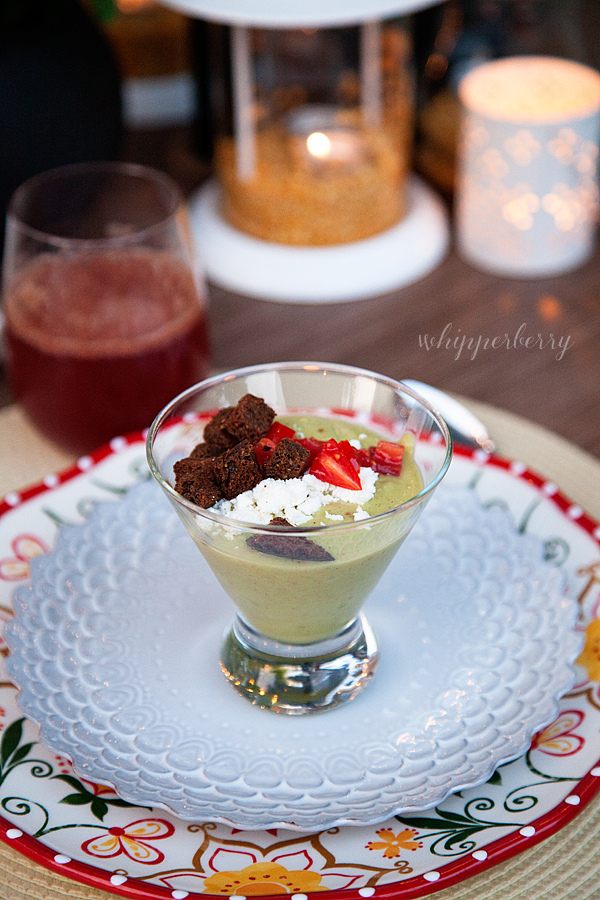 Creamy Avocado Gazpacho with Spicy Croutons