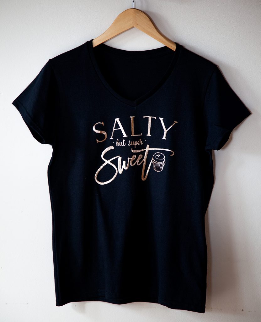 Salty but Still Super Sweet DIY Tee with Cricut Iron-On Rose Gold Foil
