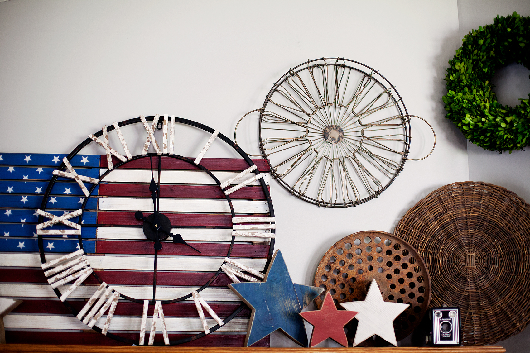 • Red White and Blue Decor • With the Summer months rolling in, it's time to give a little nod to our favorite ole' Red White and Blue! Michaels has a whole new line of FUN Americana decor that you're going to love! Here's what I found to dress-up my mantel for the Summer holidays via WhipperBerry
