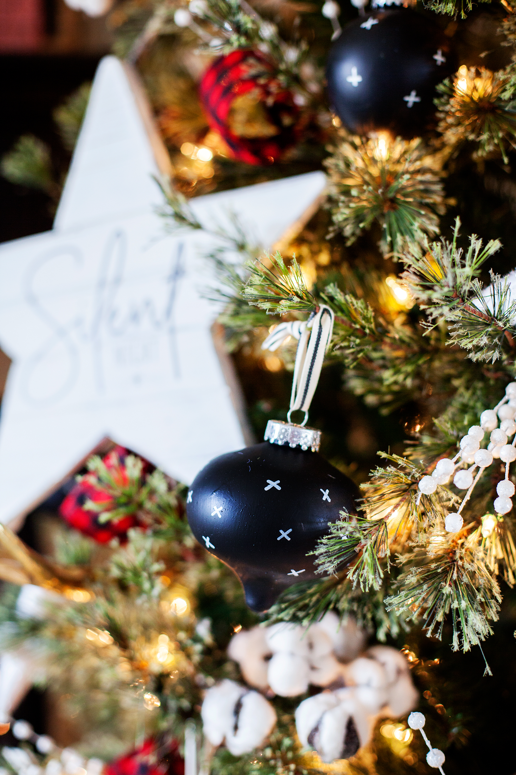 Create DIY Hearth and Home Black Swiss Cross Christmas Ornaments via WhipperBerry