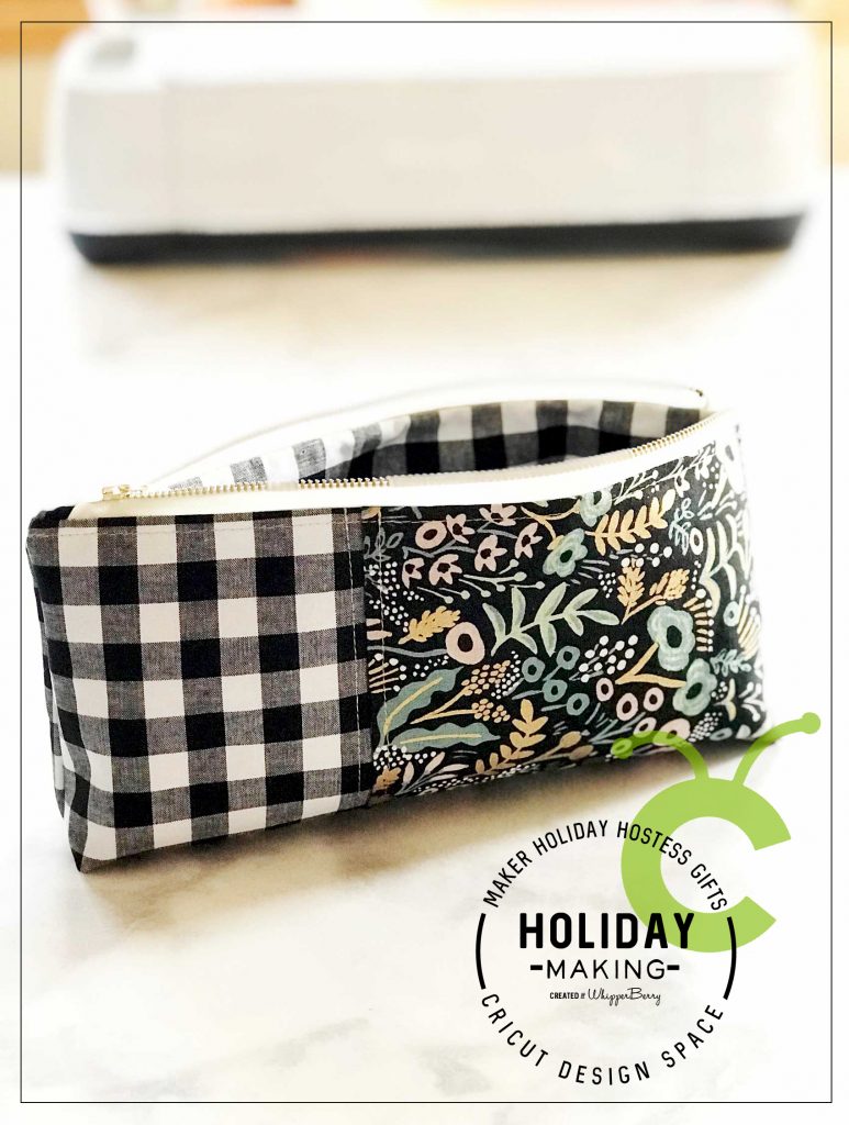 Everyone loves thoughtful homemade gifts and this stylish zipper pouch is the perfect gift to whip-up in a fews hours to give as a fabulous Christmas gift this year + you can take the guess work out of cutting the pattern with the Cricut Maker! Come on over and learn how to make one of your own on WhipperBerry.