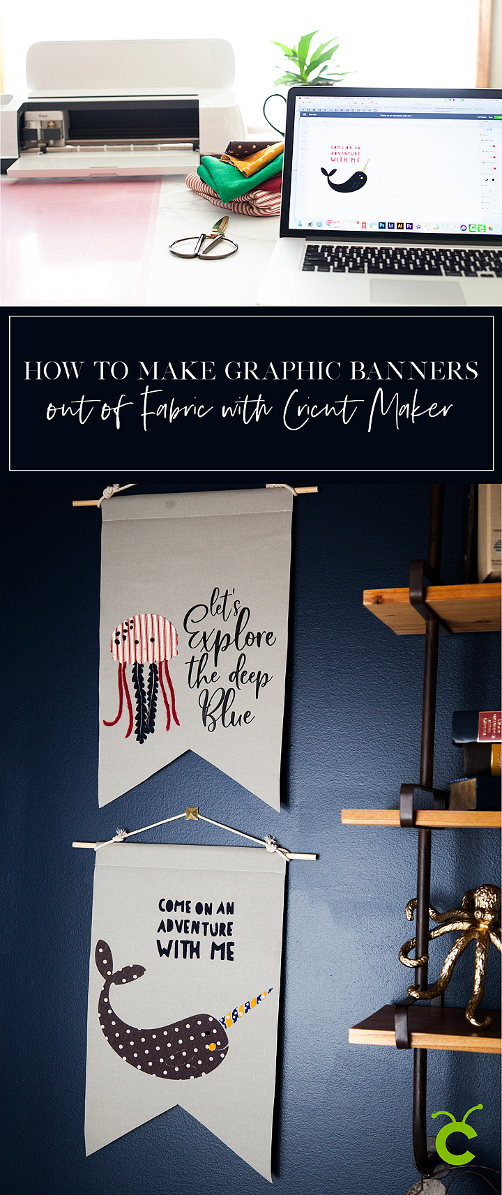 How to Create Graphic Banners with Fabric • They are easy to make with the Cricut Maker and have such impact in your room or for a party. Come learn how easy they are to make at whipperBerry.