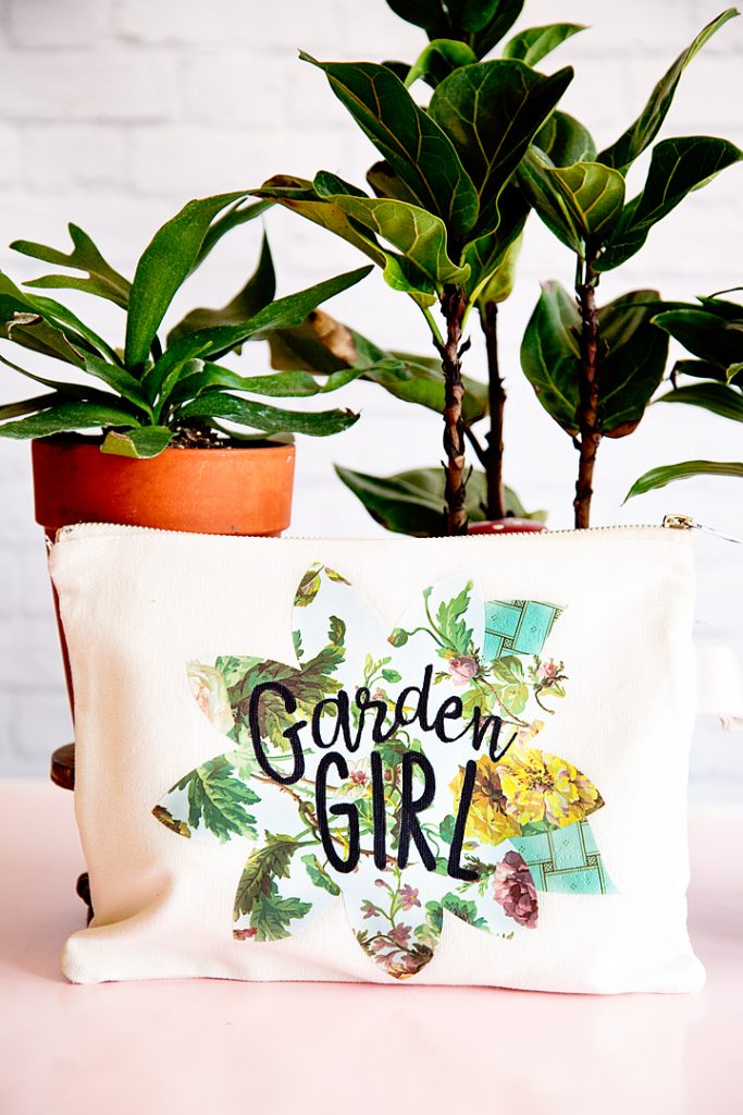 My Mom is a true garden girl and I thought it would be fun to create a cute garden girl canvas zipper bag using the new Cricut Patterned Iron-On for Mother's Day. Have you guys seen this? It's the cutest stuff! • created by whipperberry
