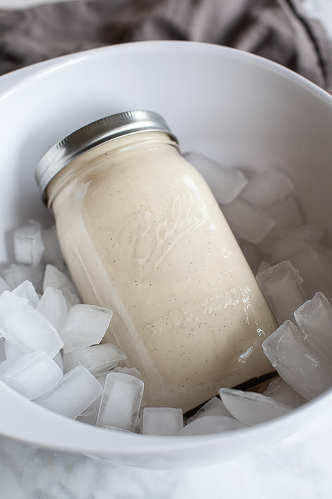 Quickly chill your ice cream base in a @ballcanning quart jar in a ice bath - whipperberry