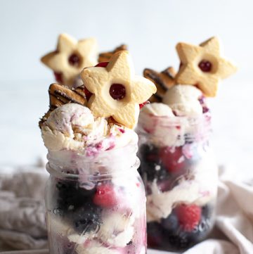 Mixed Berry Swirl Ice Cream with fresh berries & cookies - full recipe on WhipperBerry