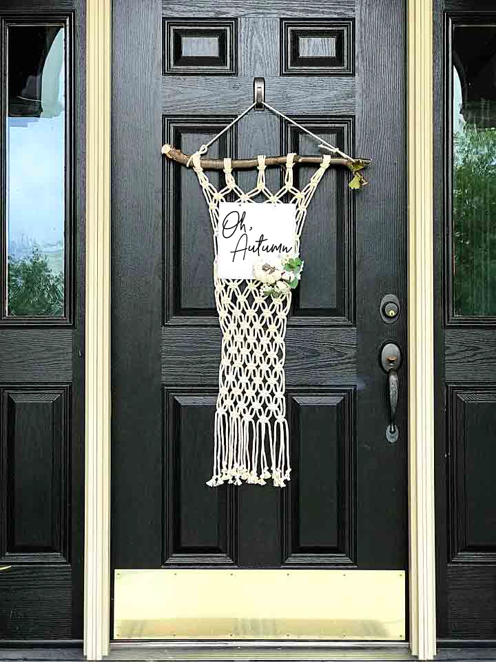 We've kind of fallen in love with the macrame trend at our house lately. We made a HUGE macrame celebration arch for my daughter Haley's wedding a few weeks ago and I then felt inspired to make a macrame Autumn door hanging for my front entry for the impending season change. Oh, Autumn... You truly are my favorite!!