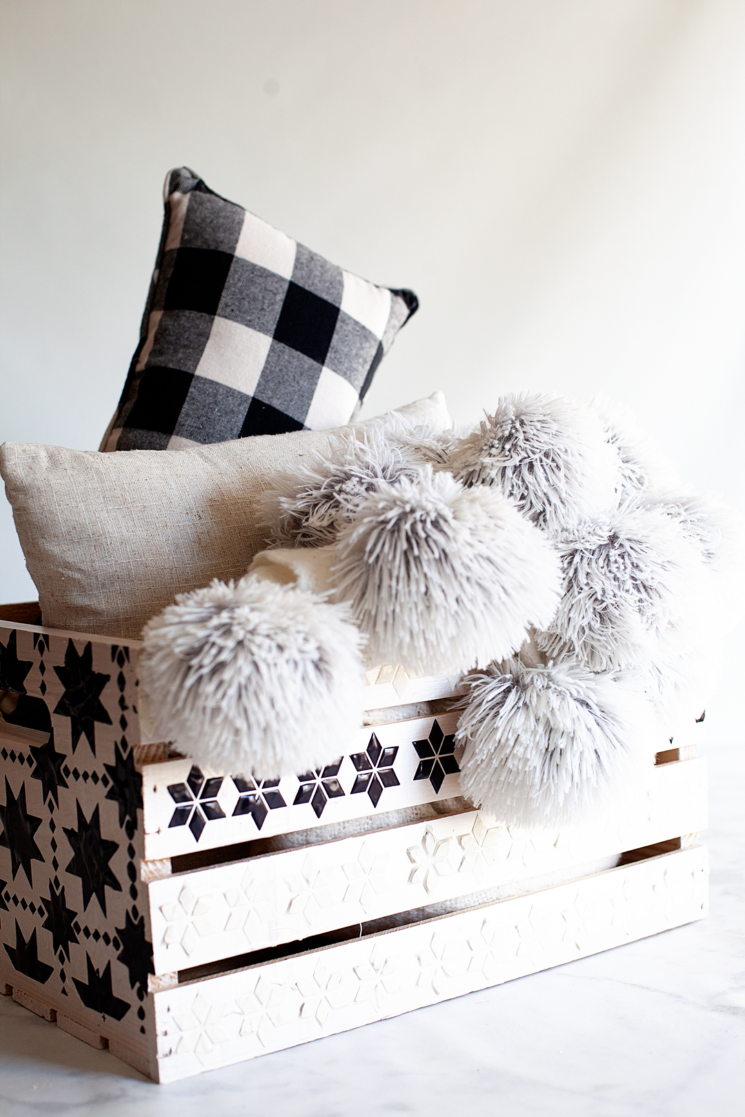 I've always loved Norwegian & Scandinavian design especially when it comes to winter designs and that was my inspiration for my new Scandinavian Style Blanket Storage Box created using Americana Decor Texture & the Americana Decor Stencils from DecoArt.