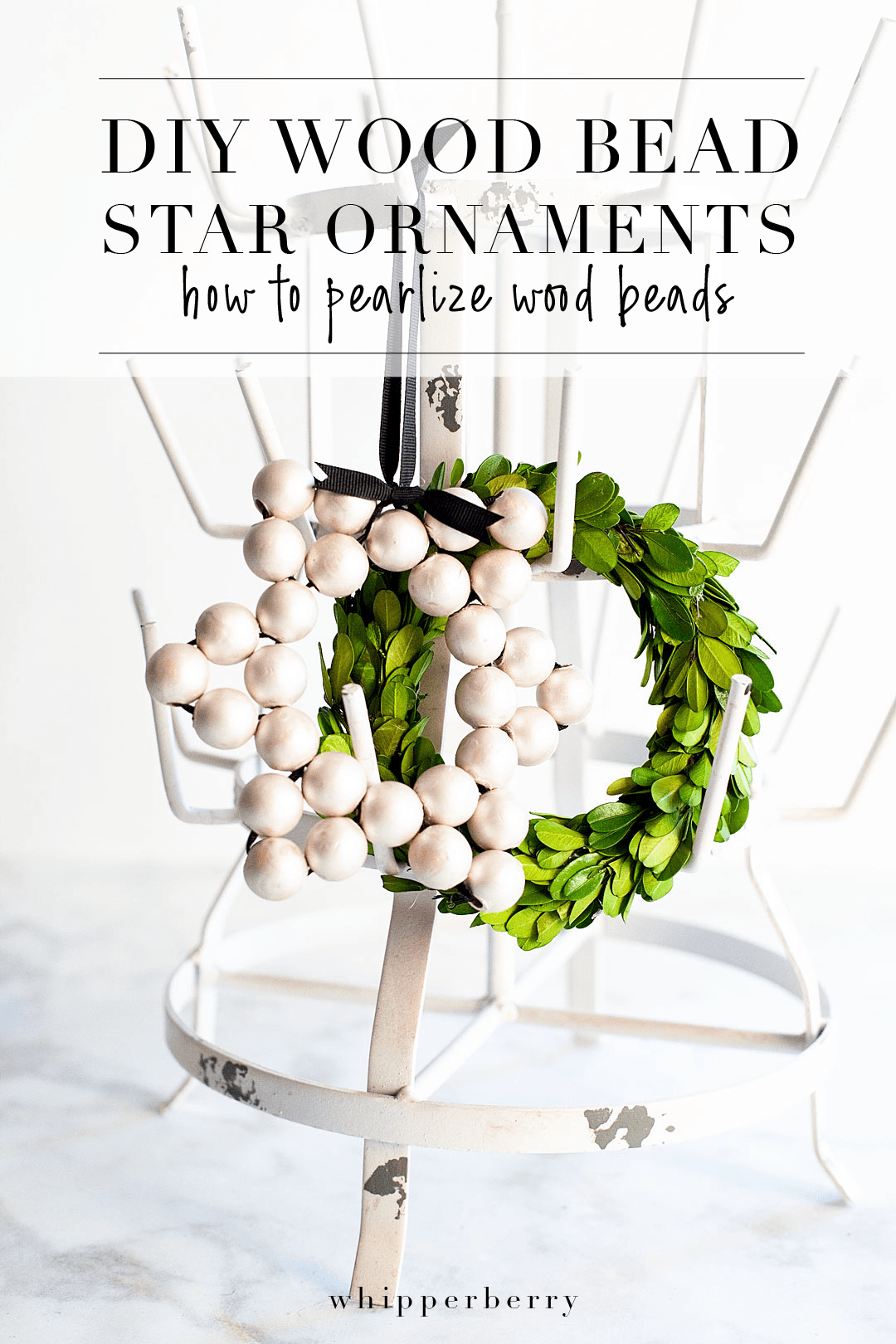How to make a classic pearlized wood bead star ornament for Christmas decorating or for Hanukkah • WhipperBerry 