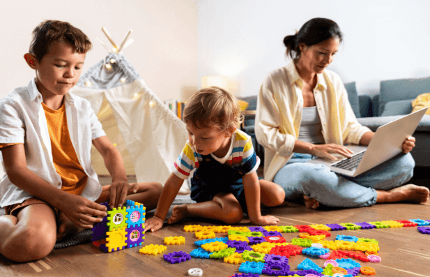 mom working from home