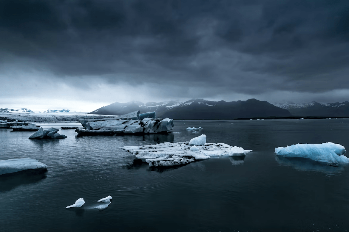 Icebergs floating in glacial lagoon,