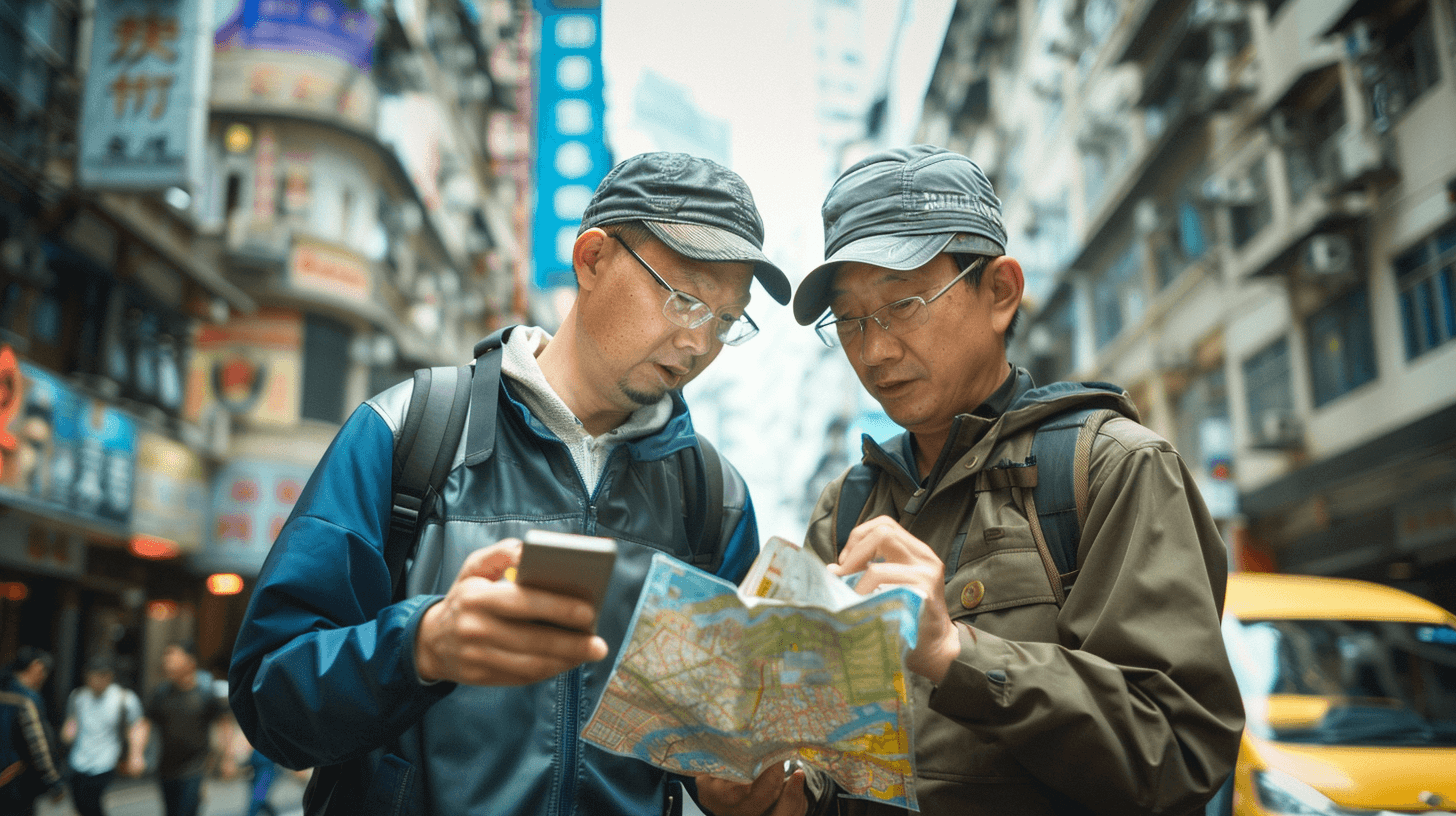 Two men looking at a map on a