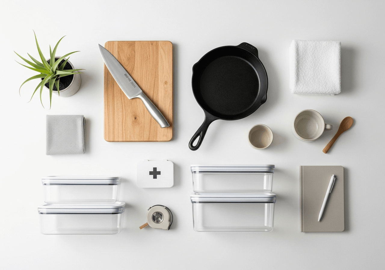 Cutting board with knife and scissors,