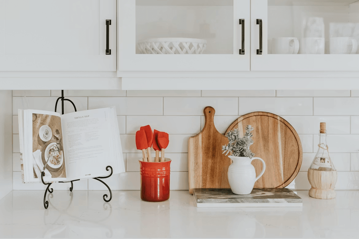 Two cutting boards on a kitchen counter