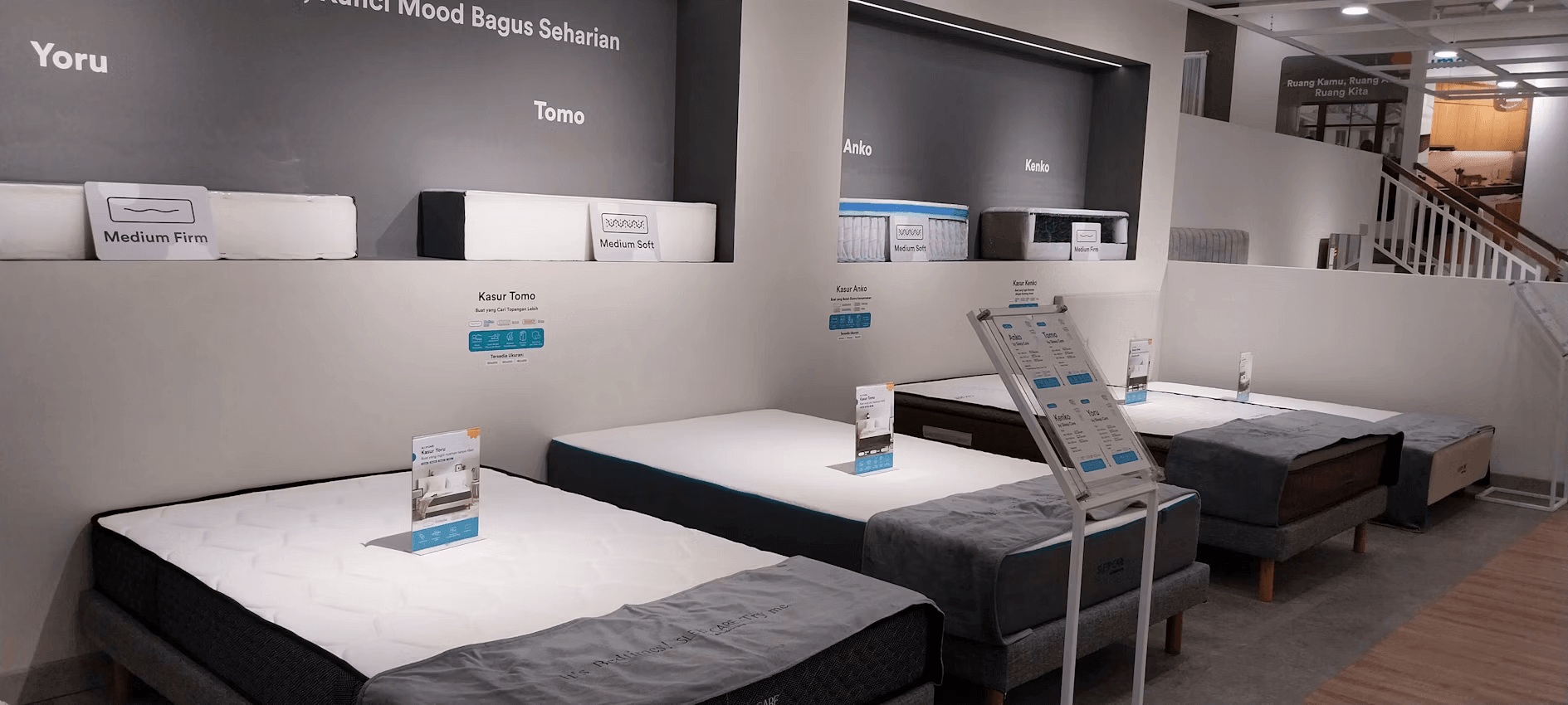 Mattress display inside a store