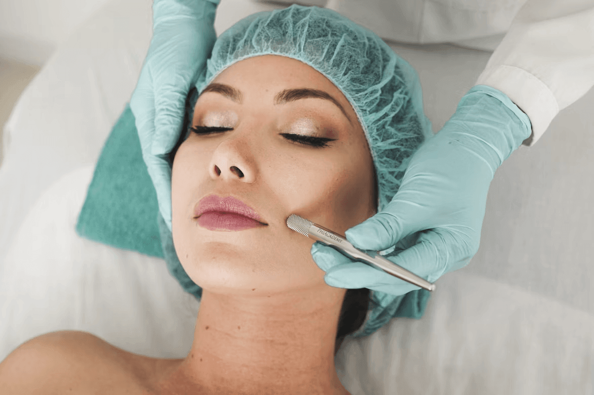 Woman receiving cosmetic injectable treatment from a doctor