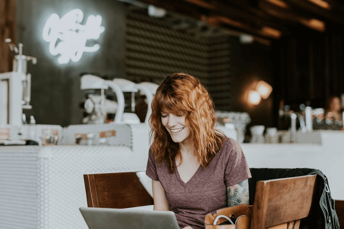 Woman using a laptop to manage online activity