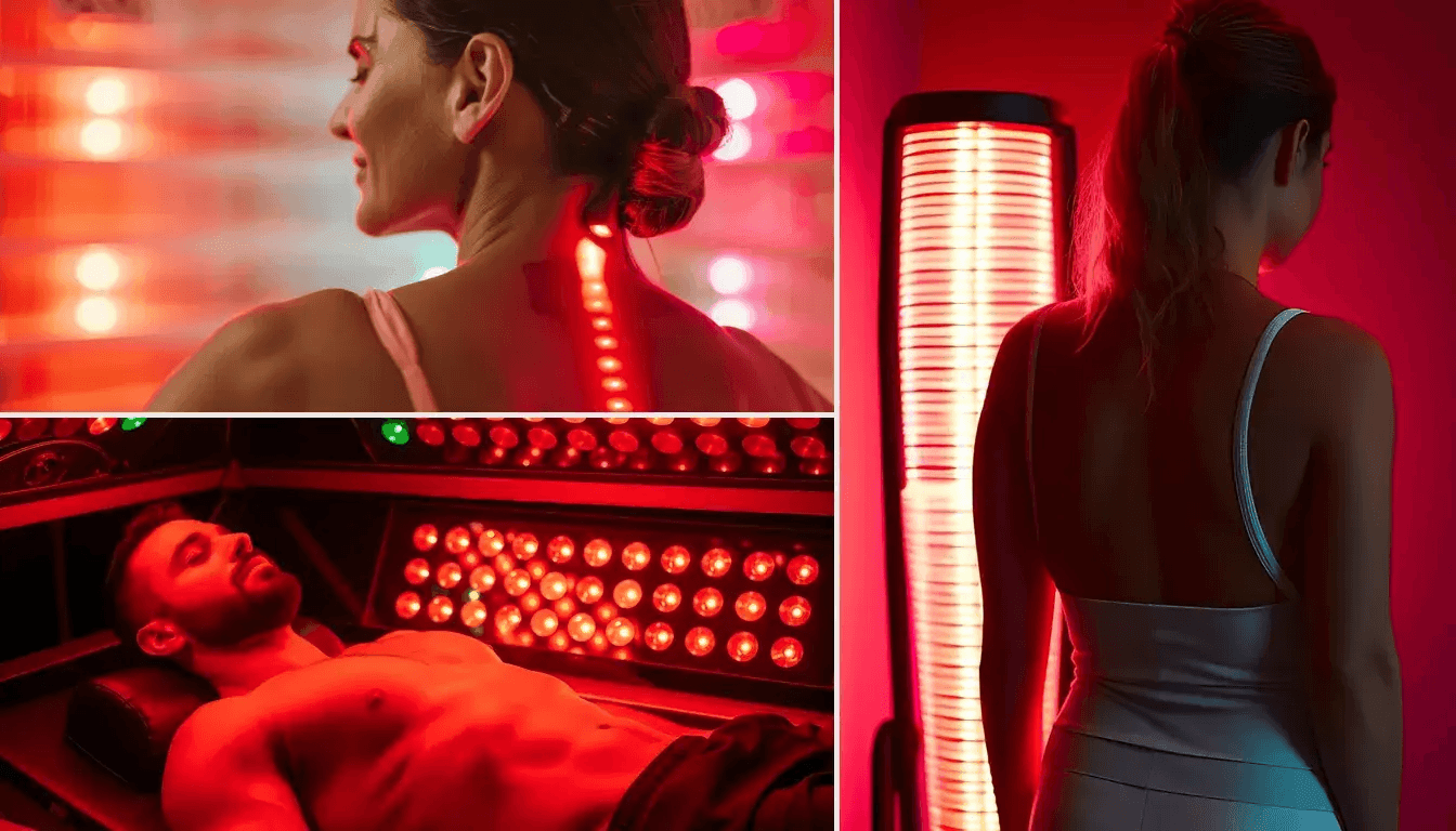 Woman using red light therapy for muscle