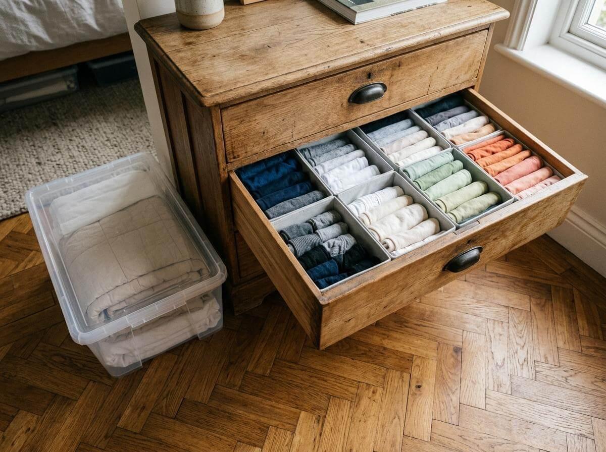 Organized drawer with neatly folded towels